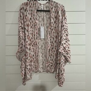 Chic Women's Kimono Blouse - Pink and Brown